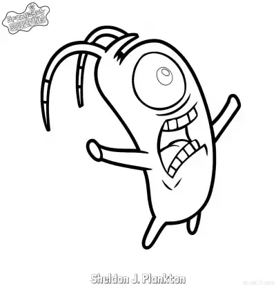 Free printable Shocked Yelling Sheldon J. Plankton SpongeBob Coloring Page coloring page
