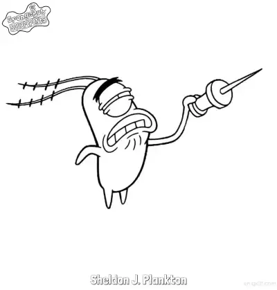 Free printable Sheldon J. Plankton Holding a Ray Gun SpongeBob Coloring Page coloring page