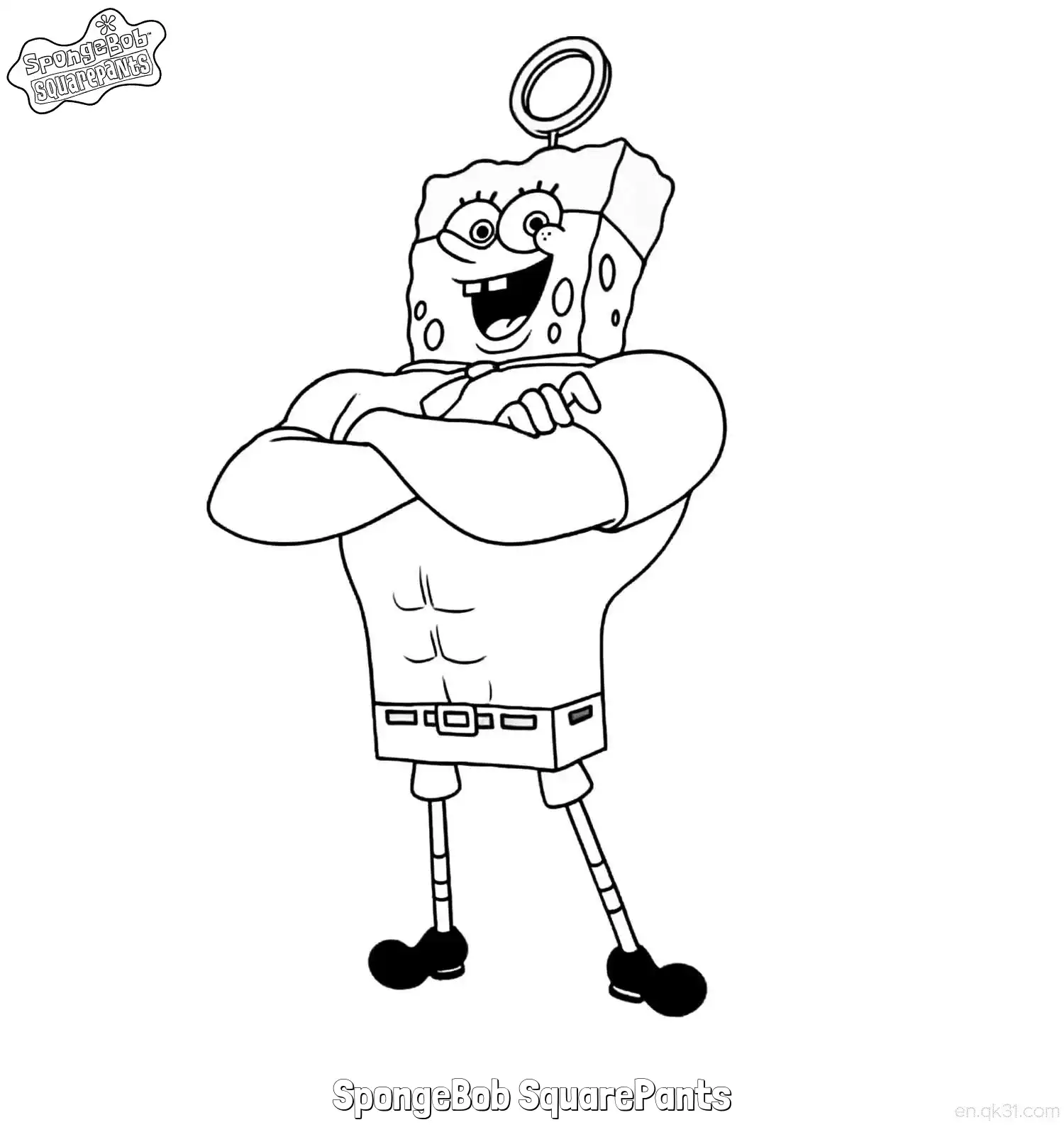 Buff SpongeBob with Halo Coloring Page – Free Printable Coloring Page for Kids and Adults