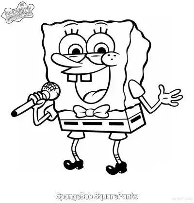 Free printable SpongeBob Singing with Microphone Coloring Page coloring page