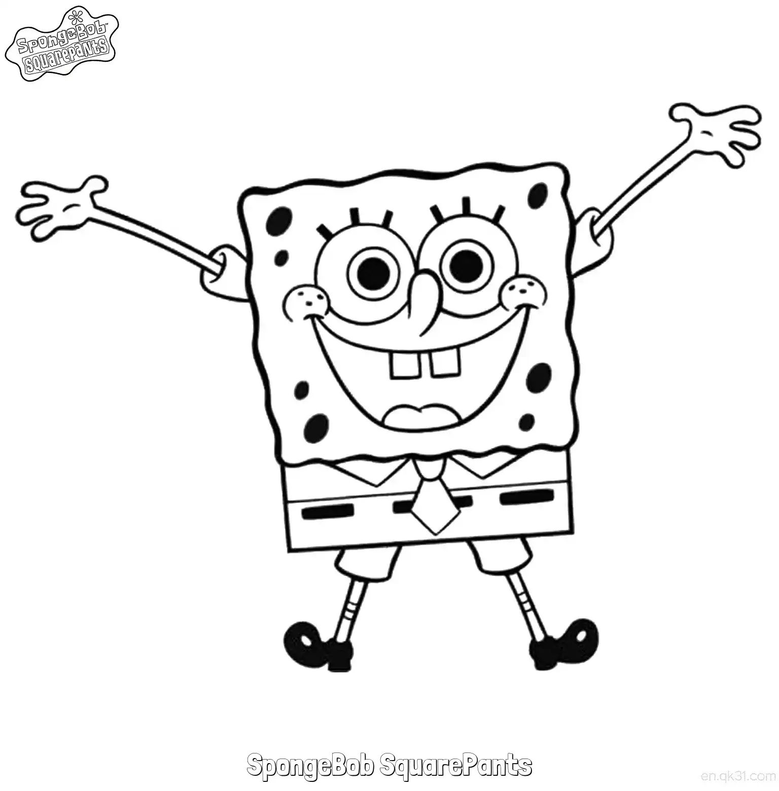 SpongeBob Laughing with Arms Open Coloring Page – Free Printable Coloring Page for Kids and Adults