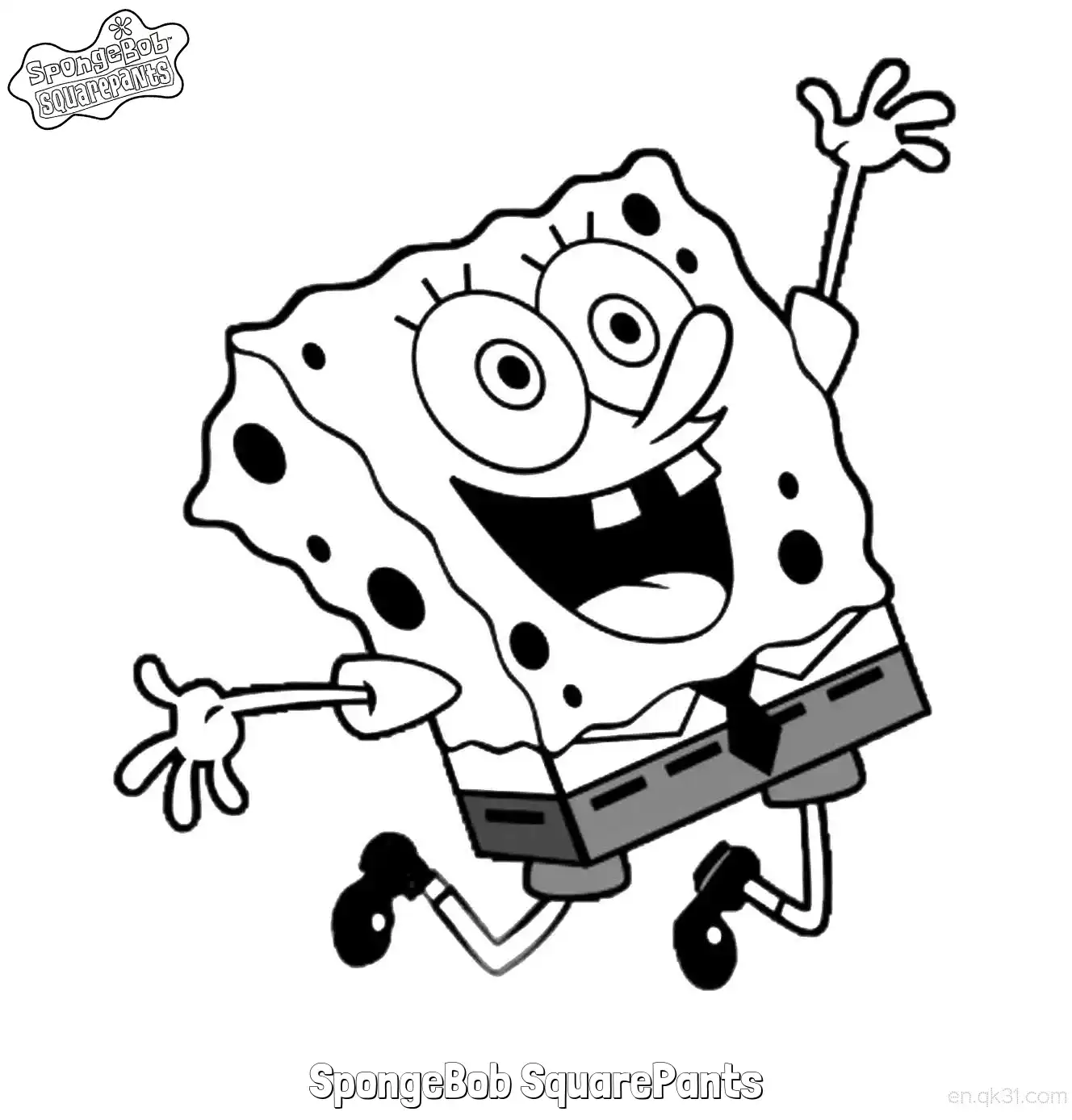 Excited Jumping SpongeBob Coloring Page – Free Printable Coloring Page for Kids and Adults