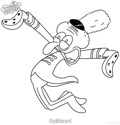 Free printable Squidward Playing Clarinet Coloring Page coloring page