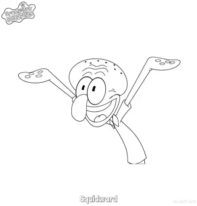 Free printable Happy Laughing Squidward Coloring Page coloring page