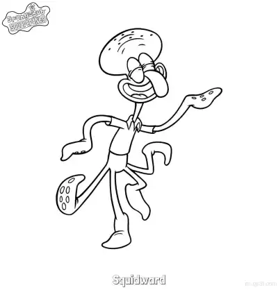 Free printable Squidward Dancing on One Foot Coloring Page coloring page