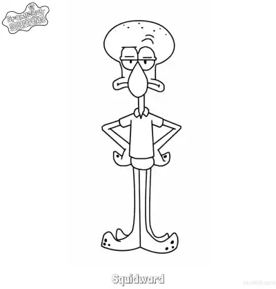 Free printable Annoyed Squidward with Hands on Hips Coloring Page coloring page