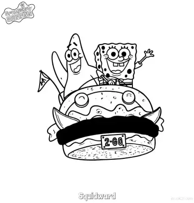 Free printable SpongeBob and Patrick Driving the Krabby Patty Mobile Coloring Page coloring page
