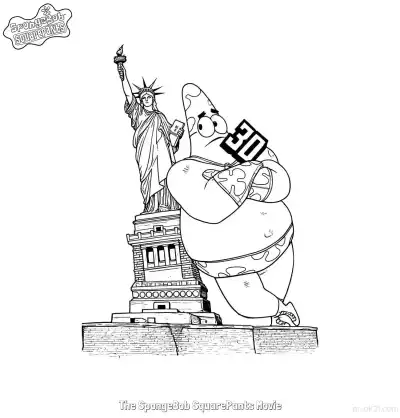 Free printable Patrick Star with the Statue of Liberty Movie Edition Coloring Page coloring page
