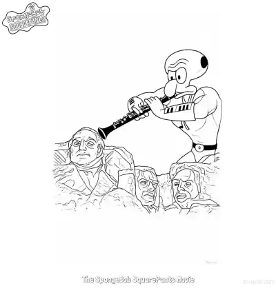 Free printable Squidward Playing Clarinet at Mount Rushmore SpongeBob Movie Coloring Page coloring page