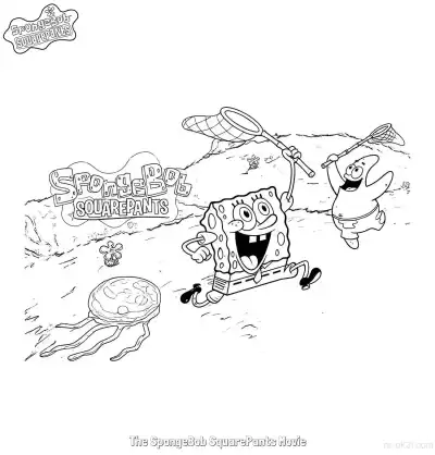 Free printable SpongeBob and Patrick Jellyfishing SpongeBob Movie Coloring Page coloring page