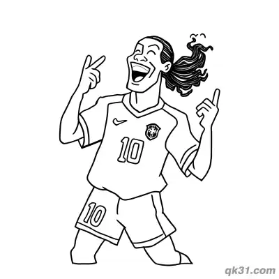 Free printable Ronaldinho Brazil #10 Celebrating Laughing Cartoon Coloring Page coloring page