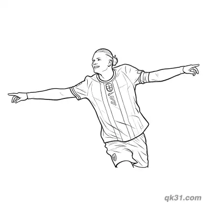 Erling Haaland Arms Out Pointing Norway Coloring Page