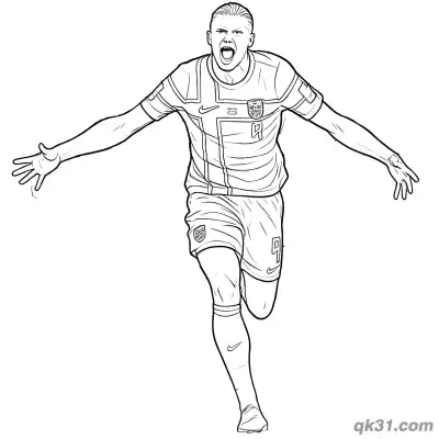 Erling Haaland Arms Wide Open Running Coloring Page