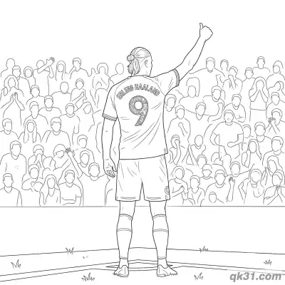 Free printable Erling Haaland Back View Thumbs Up to Crowd Coloring Page coloring page
