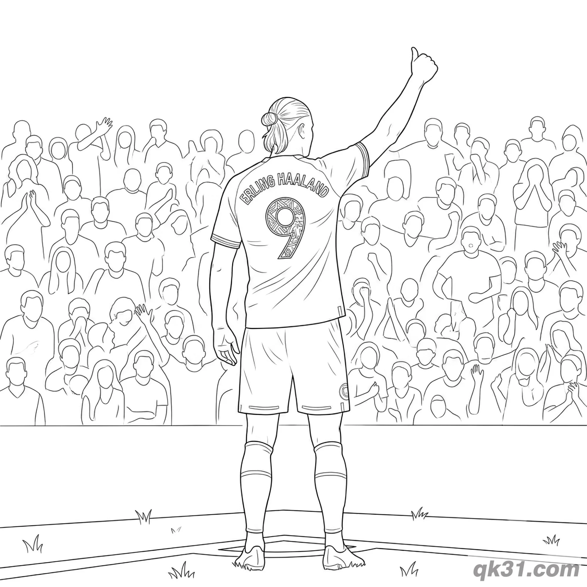 Erling Haaland Back View Thumbs Up to Crowd Coloring Page – Free Printable Coloring Page for Kids and Adults