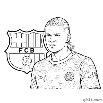 Erling Haaland Barcelona Logo Background Coloring Page