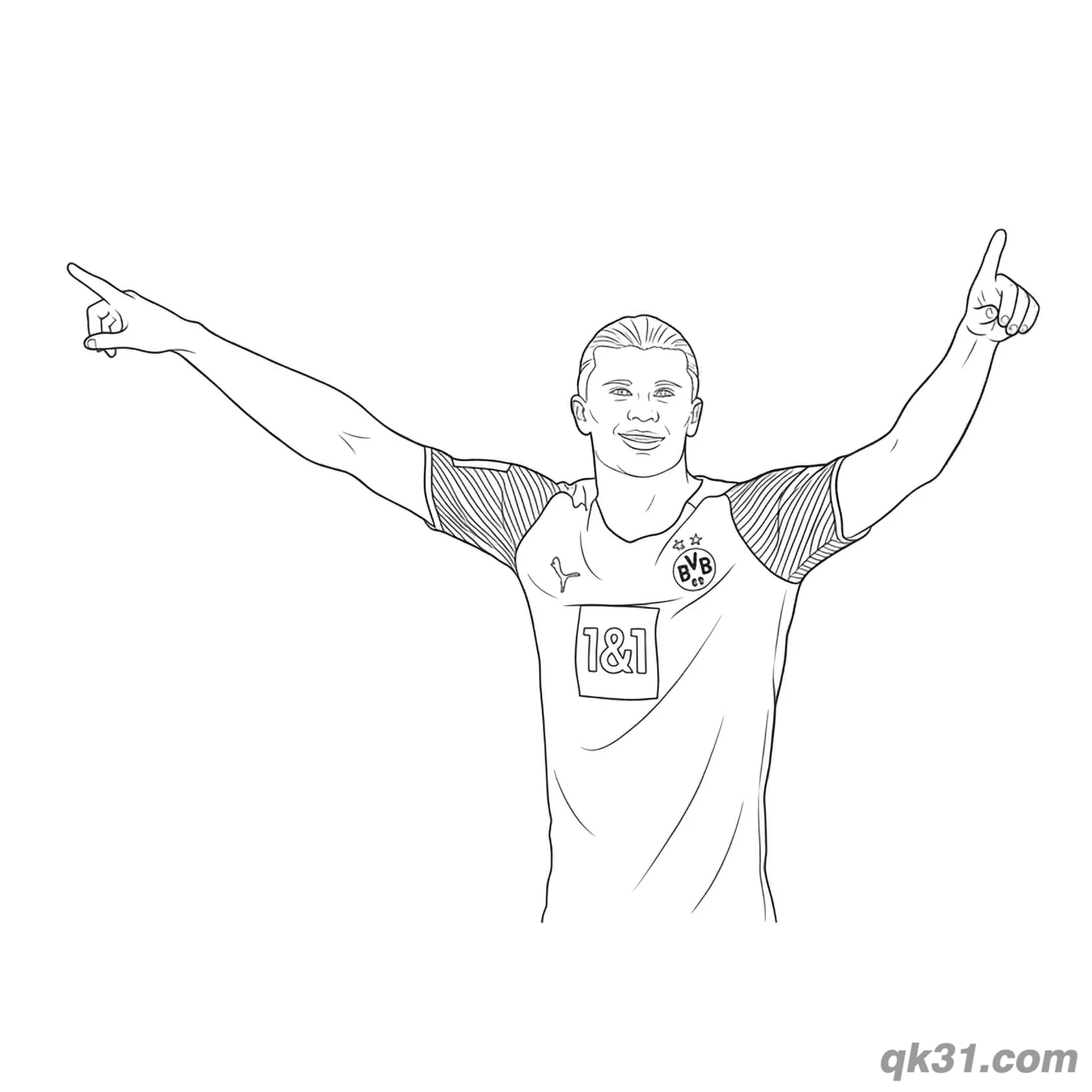 Erling Haaland Dortmund Arms Pointing Celebration Coloring Page – Free Printable Coloring Page for Kids and Adults