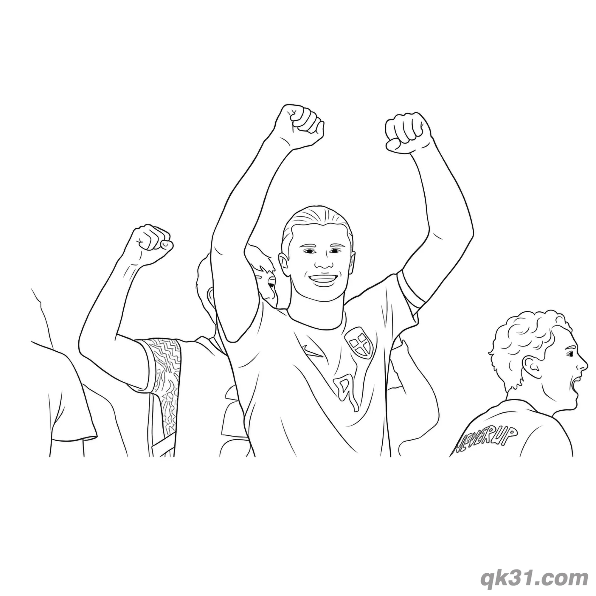 Erling Haaland Group Celebration Arms Raised Coloring Page – Free Printable Coloring Page for Kids and Adults