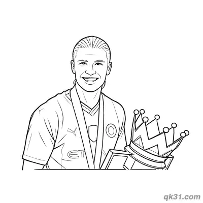 Erling Haaland Holding Championship Trophy Coloring Page