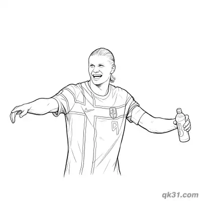Erling Haaland Holding Drink Smiling Coloring Page