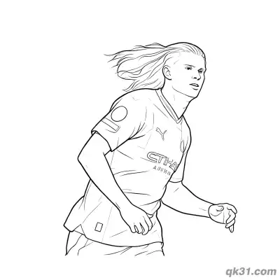 Erling Haaland Long Hair Running Man City Coloring Page