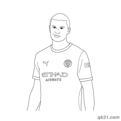 Free printable Erling Haaland Manchester City Short Hair Portrait Coloring Page coloring page