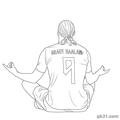 Free printable Erling Haaland Meditation Back View Coloring Page coloring page