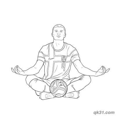 Free printable Erling Haaland Meditation Pose with Soccer Ball Coloring Page coloring page