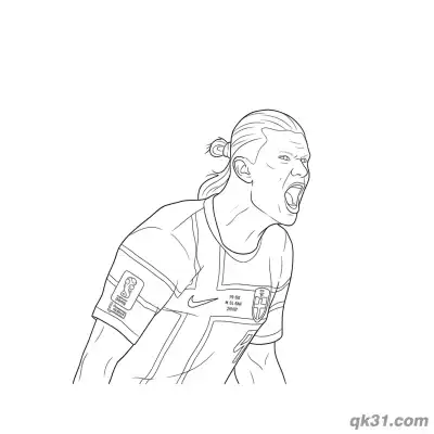 Free printable Erling Haaland Norway Intense Shout Close-up Coloring Page coloring page