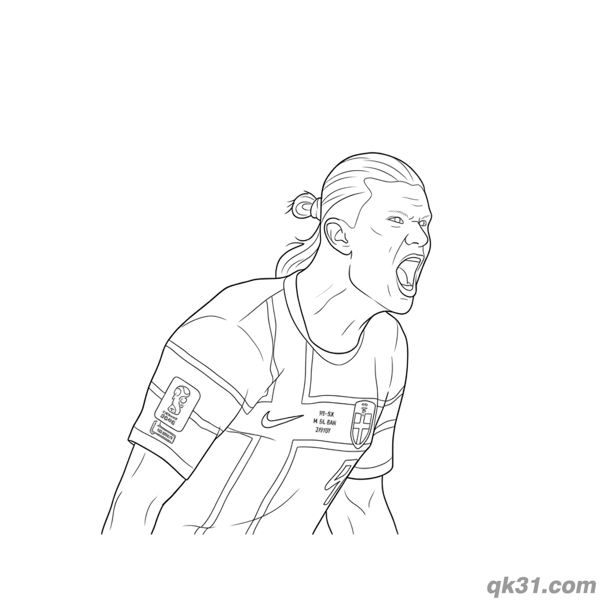 Erling Haaland Norway Intense Shout Close-up Coloring Page – Free Printable Coloring Page for Kids and Adults