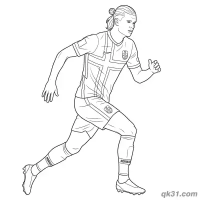 Free printable Erling Haaland Norway Side Running Action Coloring Page coloring page