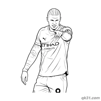 Free printable Erling Haaland Pointing Forward Coloring Page coloring page