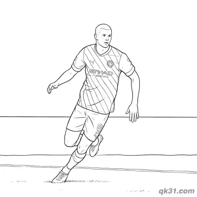 Free printable Erling Haaland Running on Pitch Coloring Page coloring page