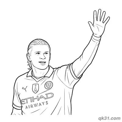 Free printable Erling Haaland Waving Hand Celebration Coloring Page coloring page
