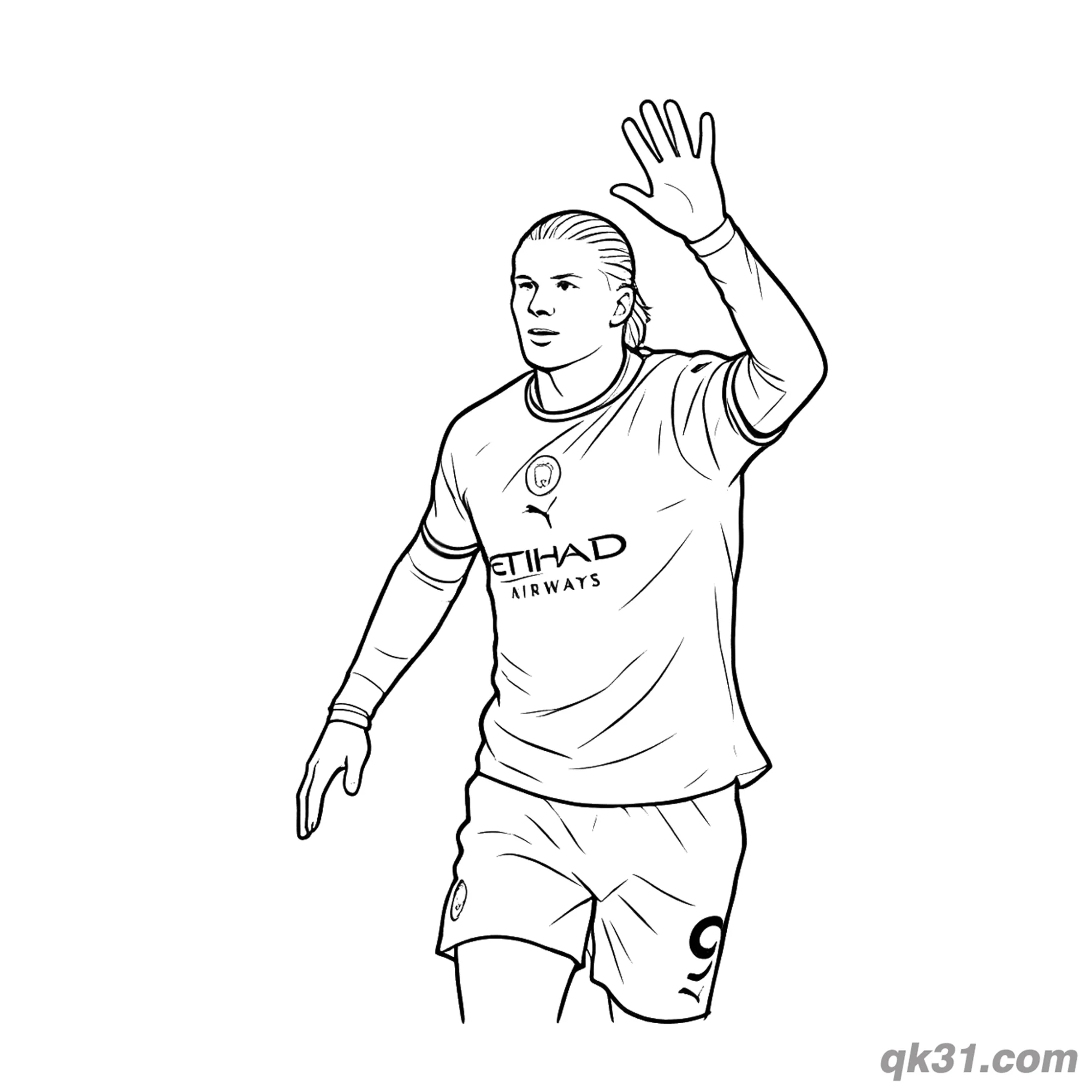 Erling Haaland Waving to Fans Man City Coloring Page – Free Printable Coloring Page for Kids and Adults