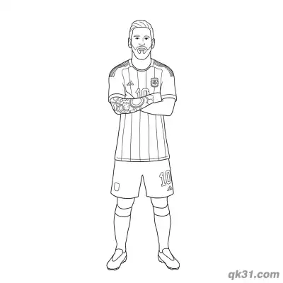 Lionel Messi Crossed Arms Standing Pose Coloring Page