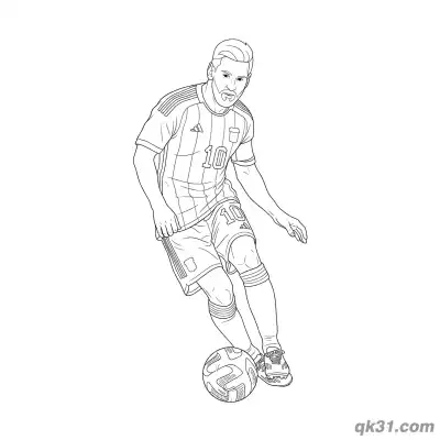 Lionel Messi Dribbling Soccer Ball Dynamic Coloring Page