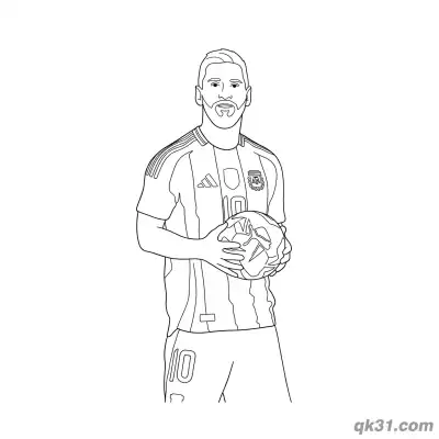 Lionel Messi Holding Ball Standing Half Body Coloring Page