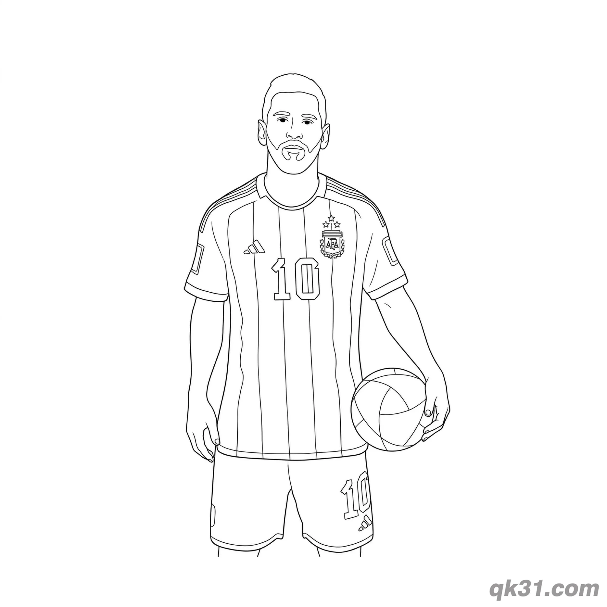 Lionel Messi Holding Soccer Ball Full Body Coloring Page – Free Printable Coloring Page for Kids and Adults