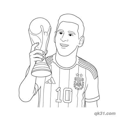 Free printable Lionel Messi Holding World Cup One Hand Coloring Page coloring page