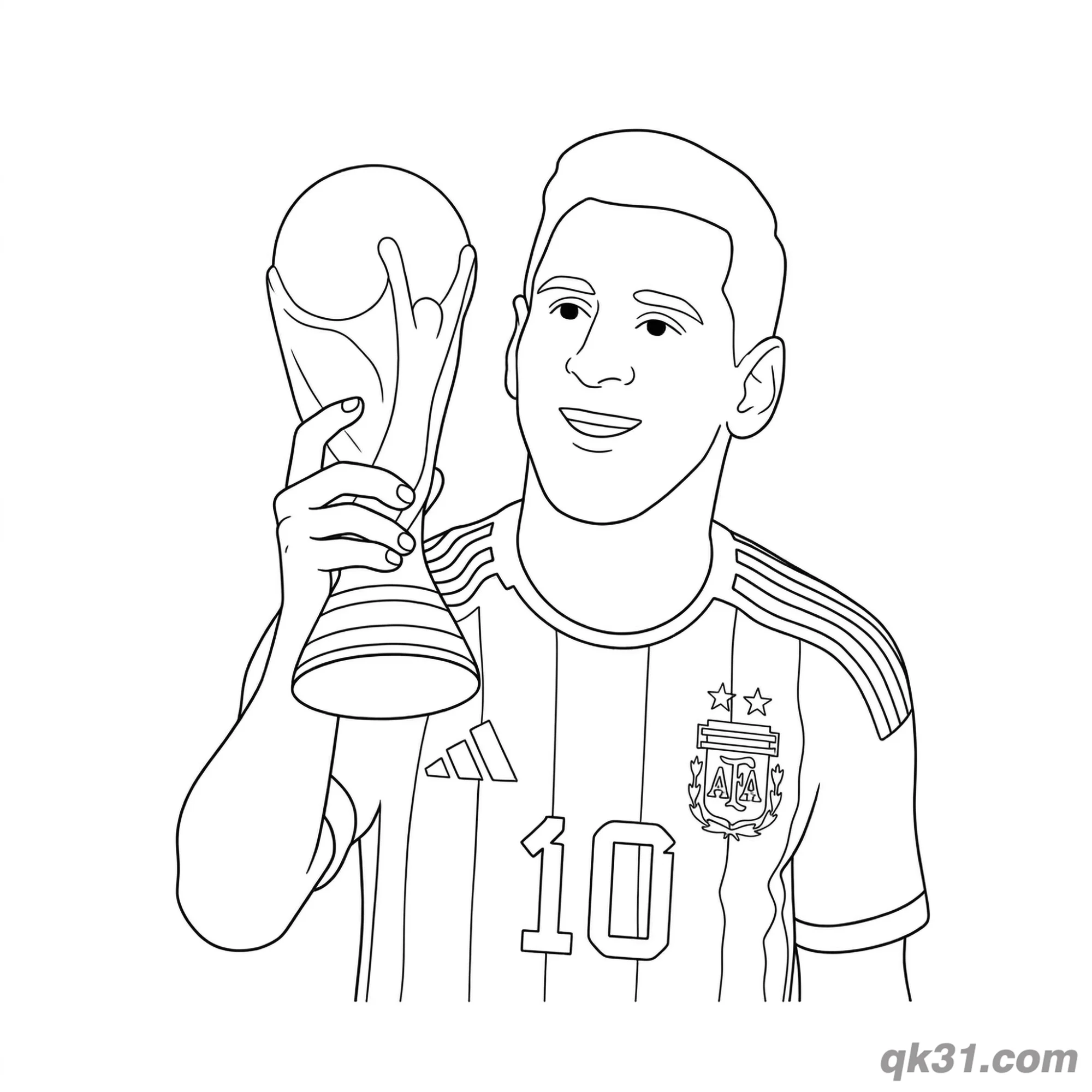 Lionel Messi Holding World Cup One Hand Coloring Page – Free Printable Coloring Page for Kids and Adults