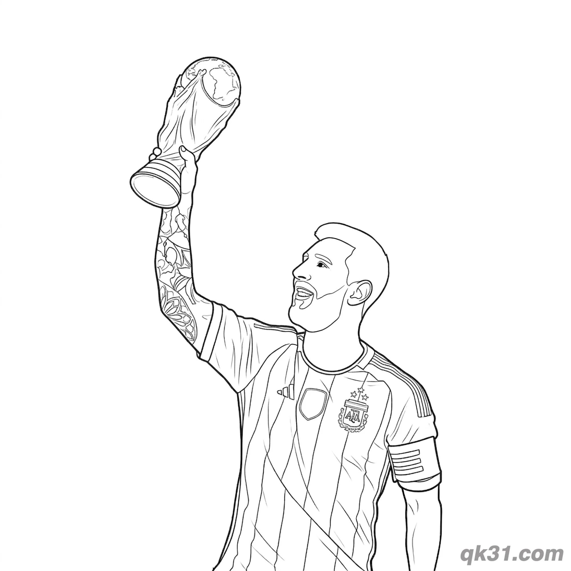 Lionel Messi Lifting World Cup Trophy Coloring Page – Free Printable Coloring Page for Kids and Adults