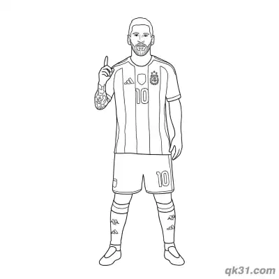 Free printable Lionel Messi Pointing Finger Standing Portrait Coloring Page coloring page