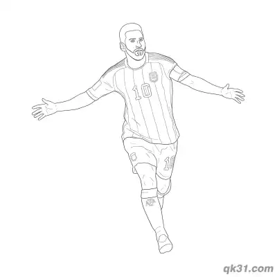 Free printable Lionel Messi Running Arms Out Celebration Coloring Page coloring page