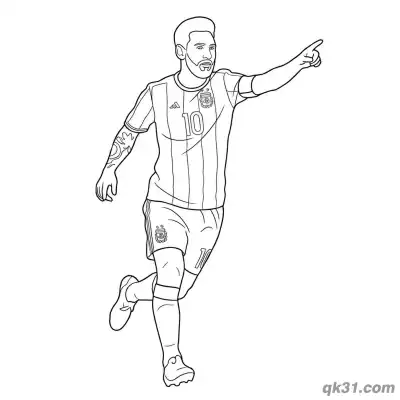 Free printable Lionel Messi Running Pointing Forward Coloring Page coloring page