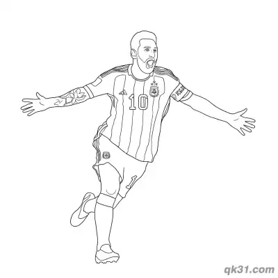Free printable Lionel Messi Wide Arms Goal Celebration Coloring Page coloring page