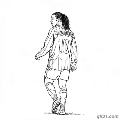 Free printable Ronaldinho Barcelona #10 Back View Walking Coloring Page coloring page