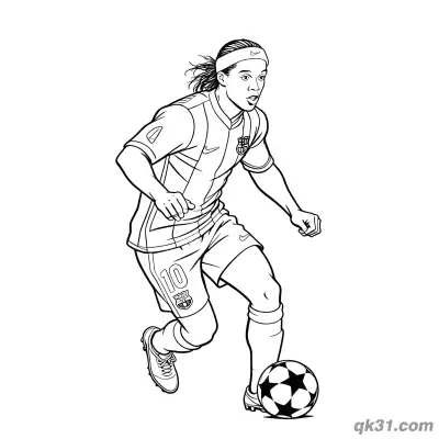 Free printable Ronaldinho Barcelona #10 Dribbling Champions League Ball Coloring Sheet coloring page