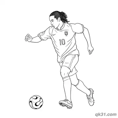 Free printable Ronaldinho Brazil #10 Fast Dribbling Soccer Ball Coloring Page coloring page