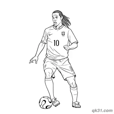 Free printable Ronaldinho Brazil National Team #10 Dribbling Soccer Ball Printable Coloring Page coloring page